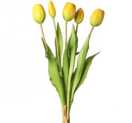 Bundle of five soft-touch tulip-shaped candles in a neutral tone.