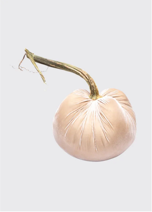 Handmade orange velvet pumpkin with a natural stem.