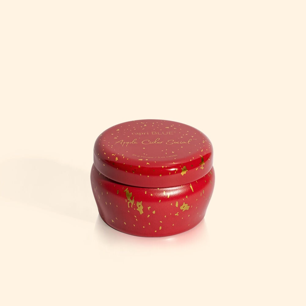 Apple Cider Social Glimmer Mini Tin candle in a small cylindrical tin with shimmering silver glitter finish.