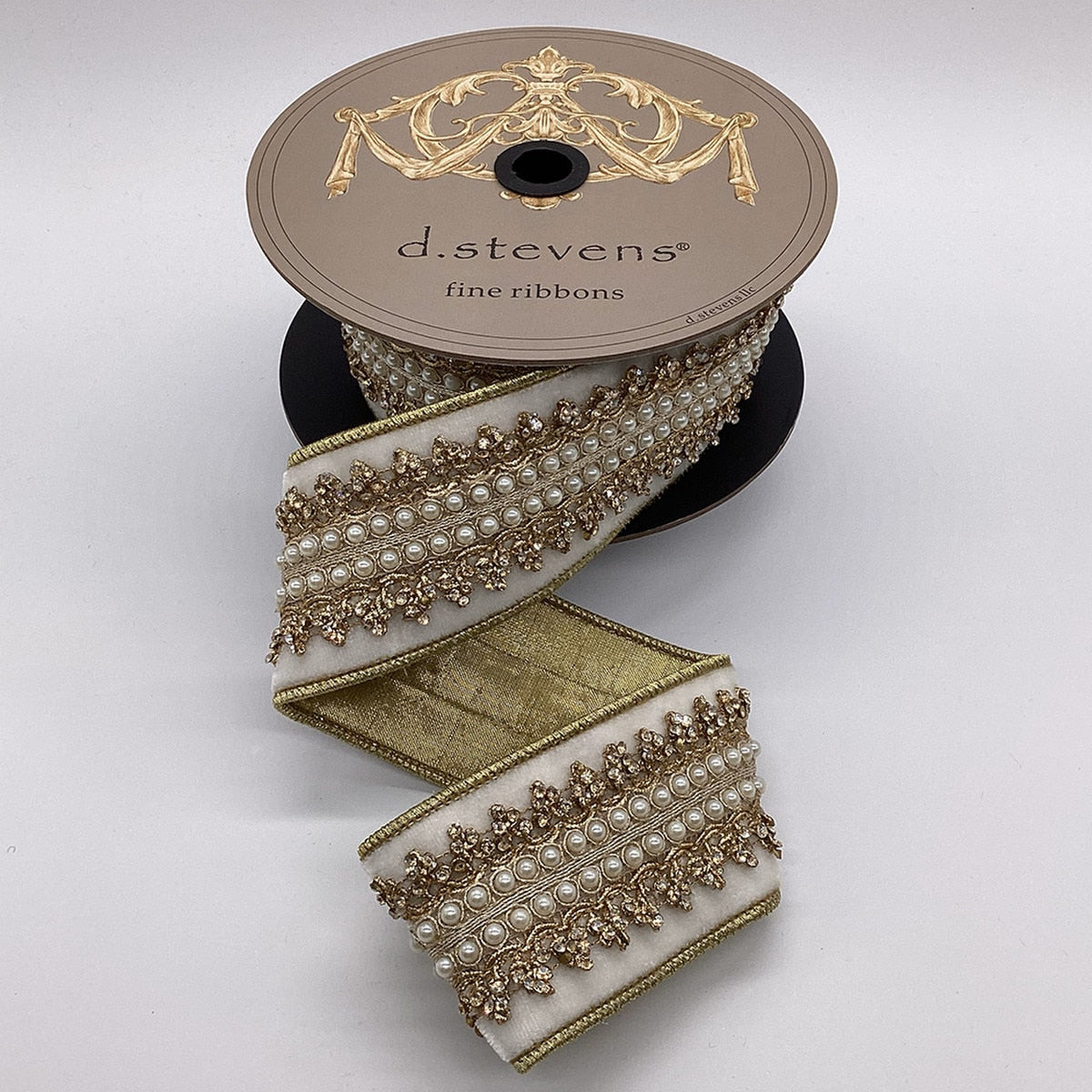 White velvet ribbon with pearl center detail