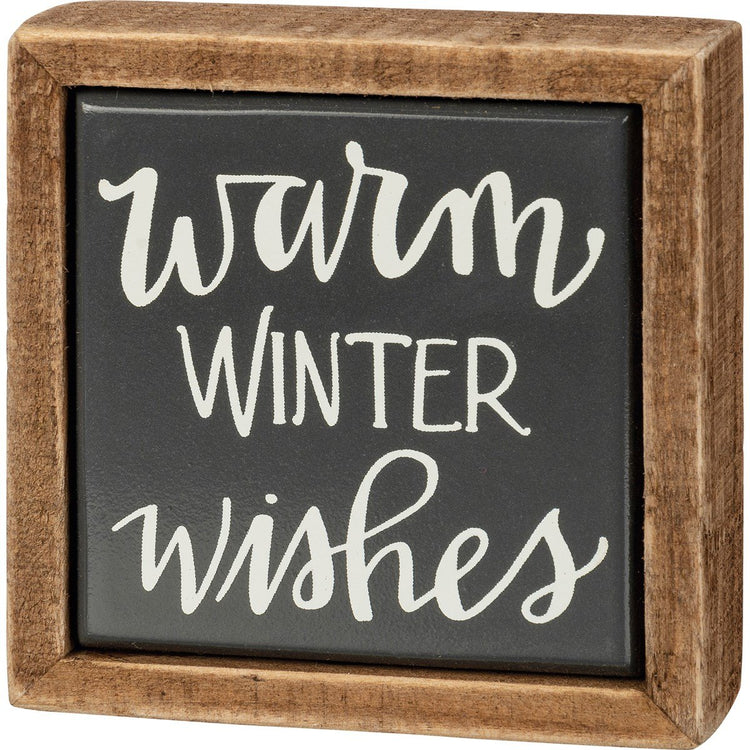 Wooden box sign mini with tile finish displaying hand-lettered Believe sentiment in festive Christmas collection
