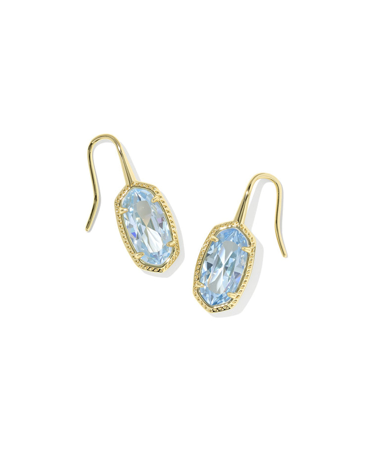 Lee Luxe Drop Earrings featuring light blue oval cubic zirconia stones in gold-tone settings.