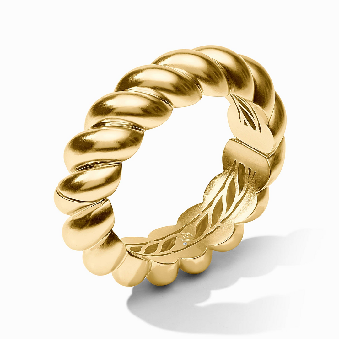 Ravello Statement Hinge Bangle in 24K gold plate with a bold twisted rope design.
