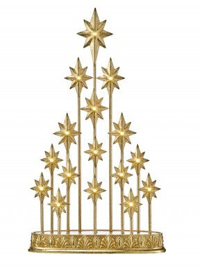 20-inch gold metal star light tree with 15 LED-lit stars on vertical rods and a decorative base.
