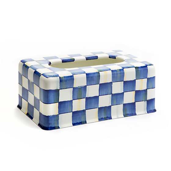 Hand-painted Royal Check enamel tissue box cover with steel body.