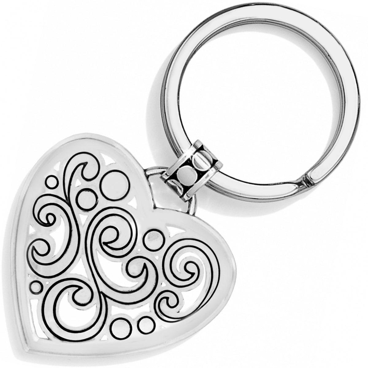 Silver plated heart-shaped Contempo key fob with a polished metallic finish.