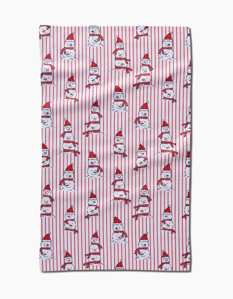 Holiday tea towel with festive print on waffle weave recycled polyester