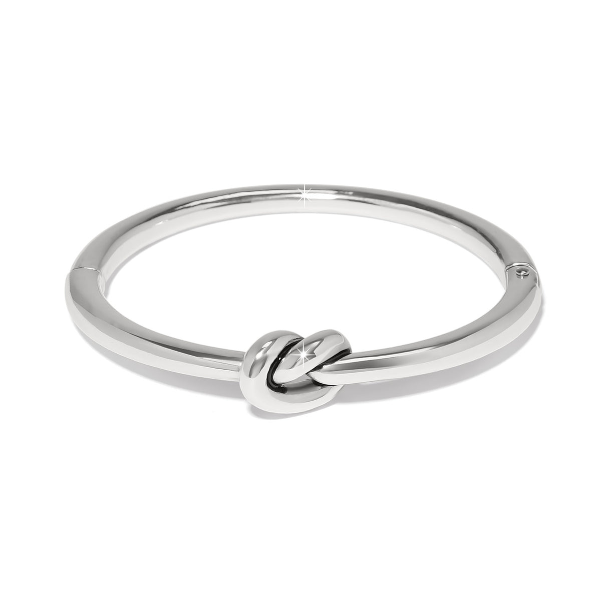 Interlok Single Knot Hinged Bangle in silver plated finish.