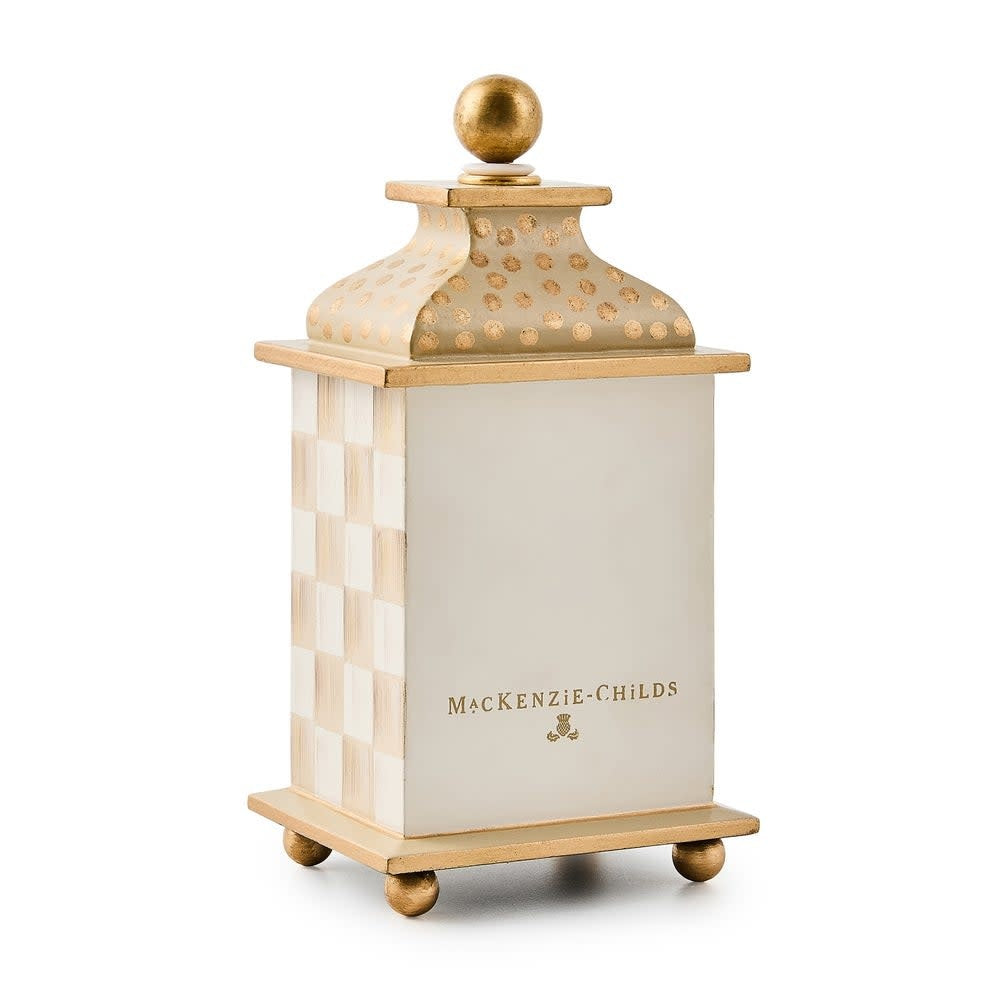 Hand-painted mocha check wood desk clock with brass accents