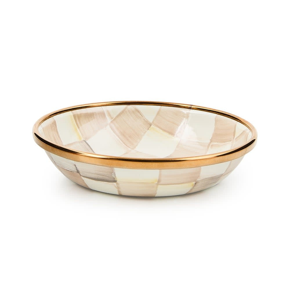 Mocha check pattern ceramic dipping bowl with a rounded rim