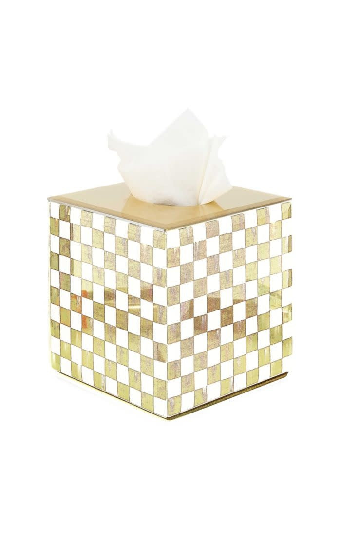 Mocha check glass tissue box cover with MDF base