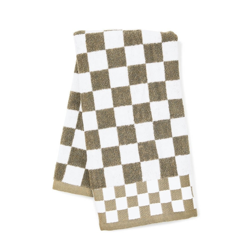 Mocha cotton check hand towel with a plush texture.
