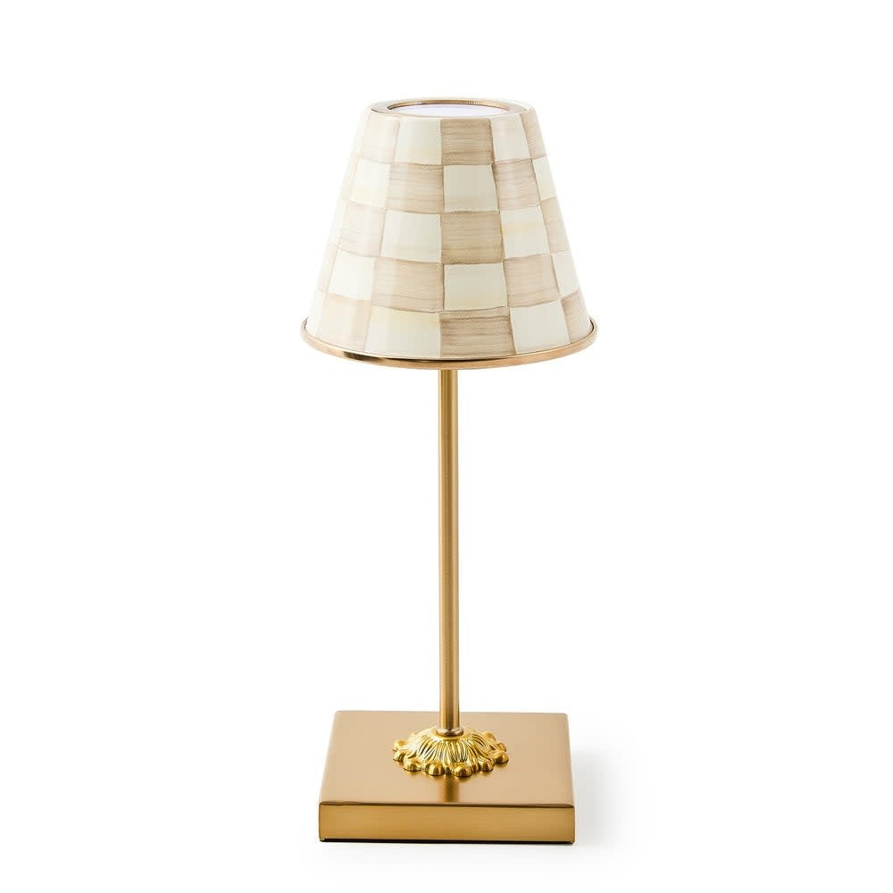 Mocha check LED rechargeable cafe table lamp with hand-painted enamel base