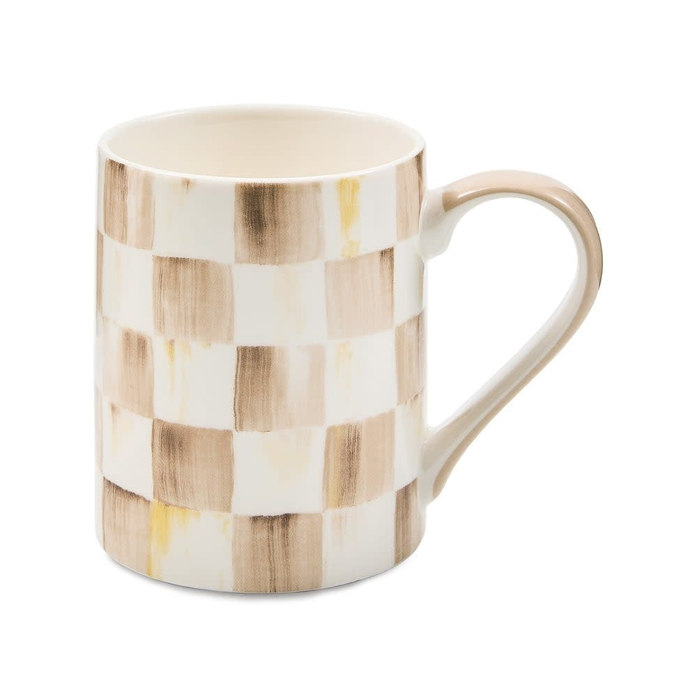 Mocha porcelain mug with white checkered pattern