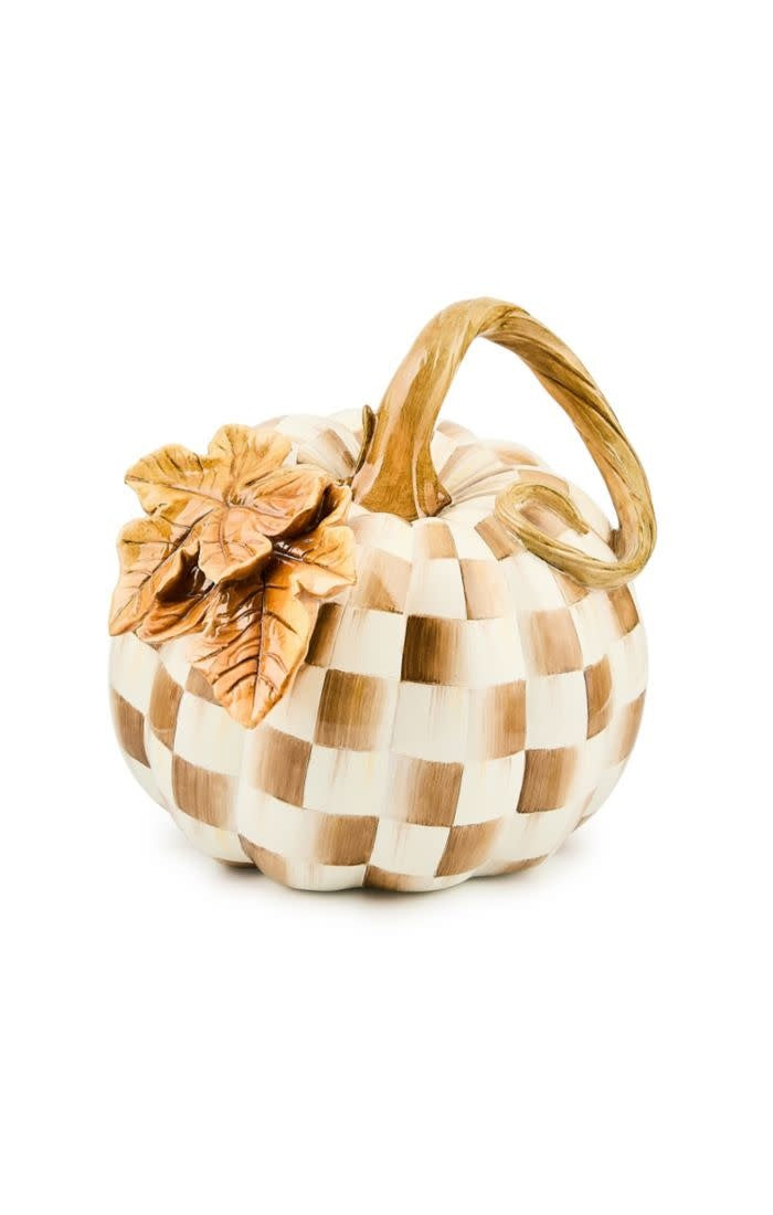 Resin pumpkin with mocha check pattern and twisted stem