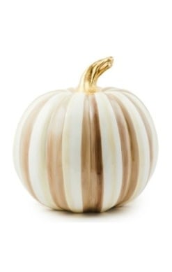 Medium-sized mocha striped pumpkin decoration with a tapered silhouette.