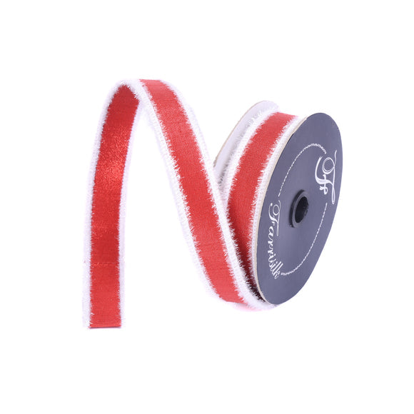Red wired tinsel ribbon border with thick edge structure