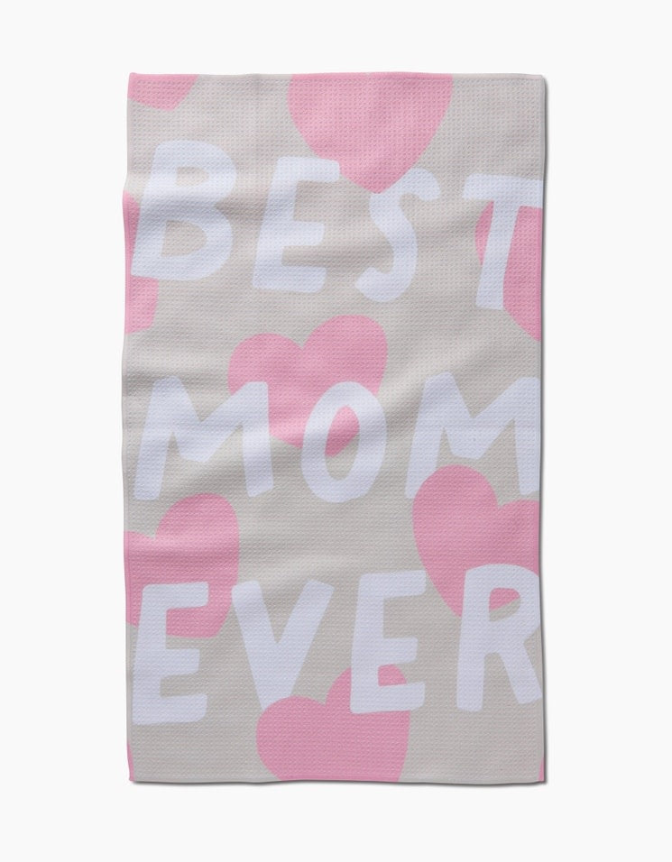 Recycled polyester waffle weave tea towel with single-sided print hang loop