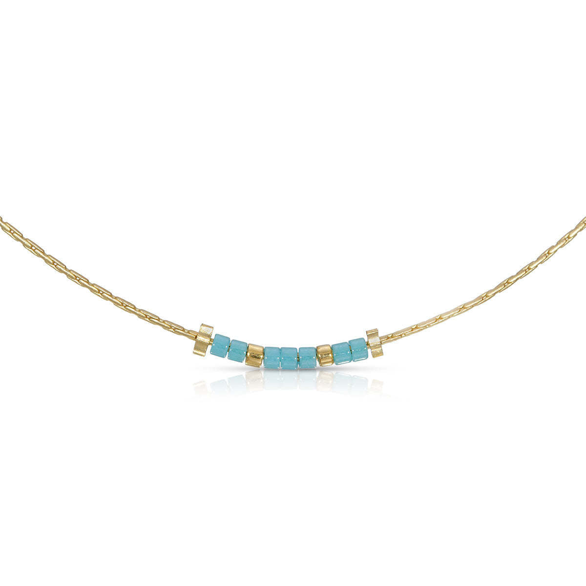 Gold-tone necklace featuring a pendant with Morse code text spelling 'MOM' on a chain.