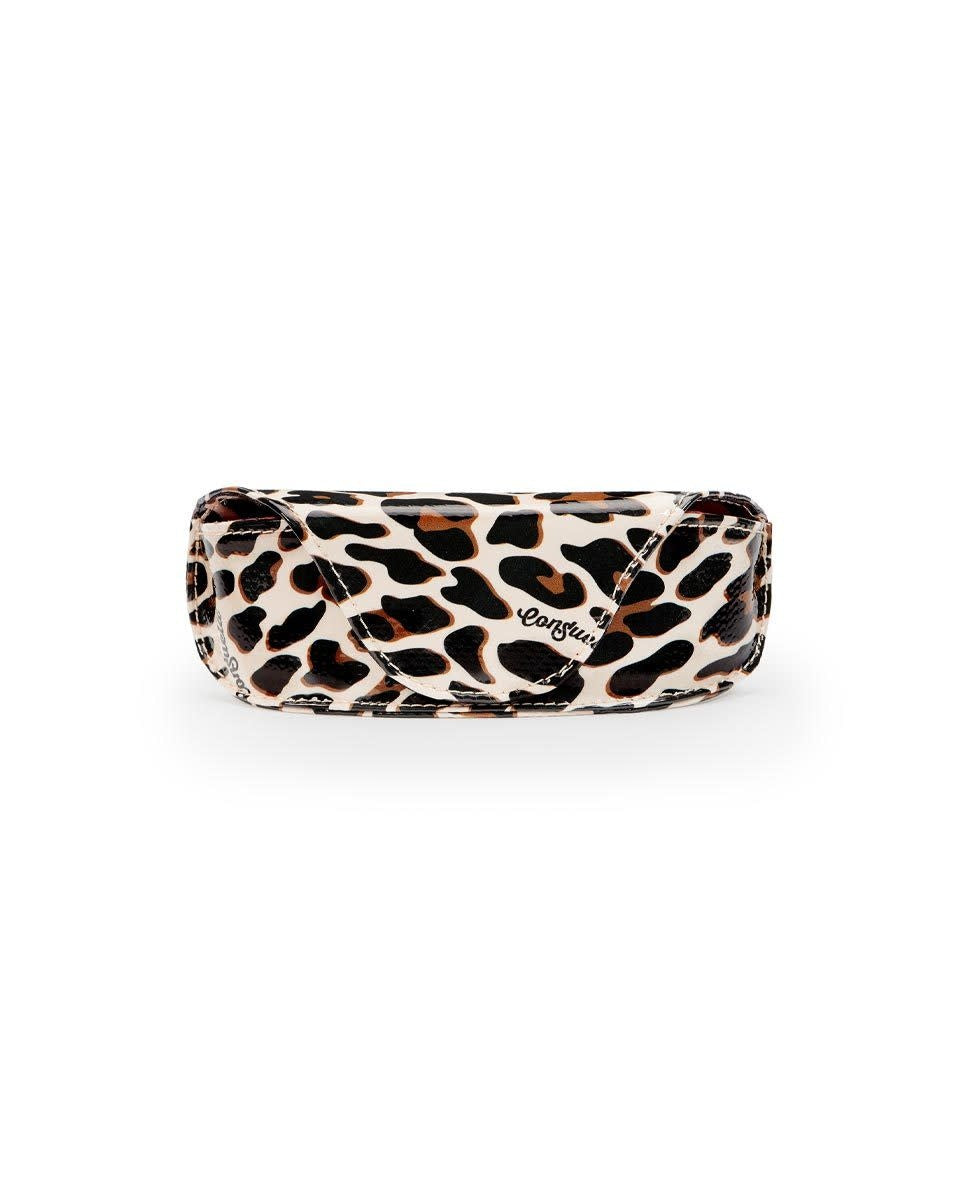 Structured Mona sunglass case in Consuela Cloth with magnetic closure.
