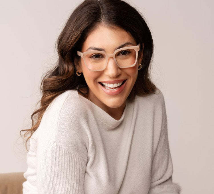 Montage eyeglasses with square frames in blue light focus lenses