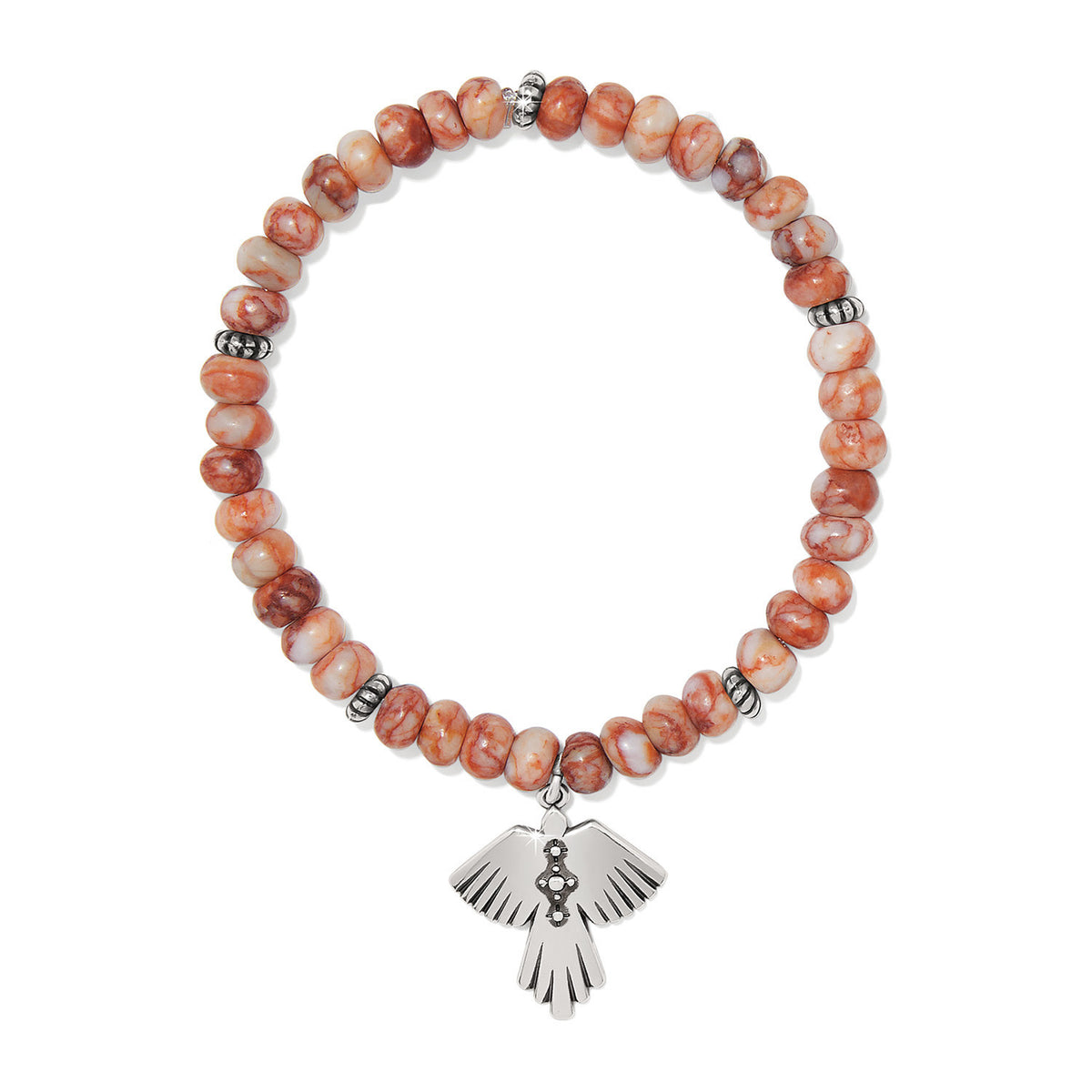 Silver-plated stretch bracelet with red jasper beads in a mosaic pattern