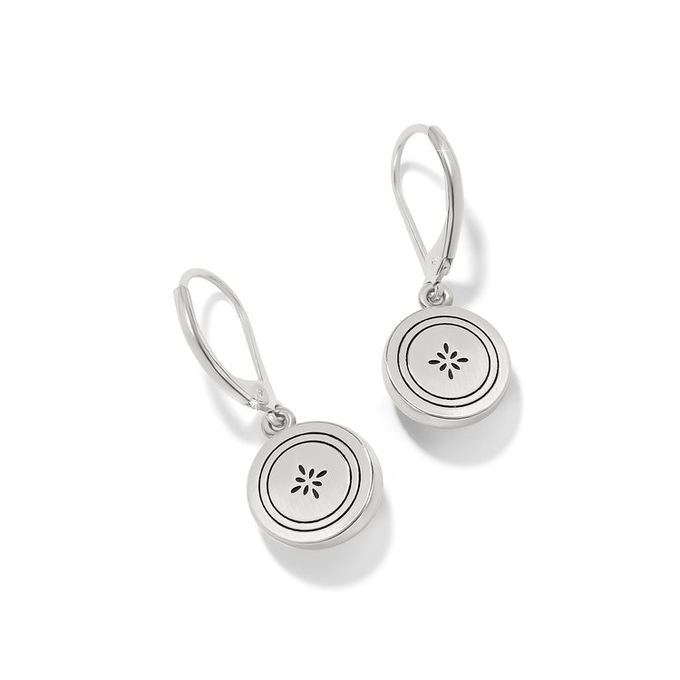Silver-gold two-tone mosaic round mini leverback earrings with fine crystal etchings.
