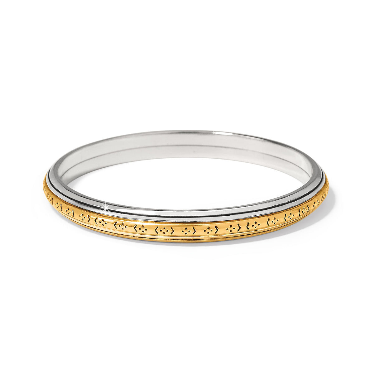 Silver bangle with gold floral mosaic two-tone finish