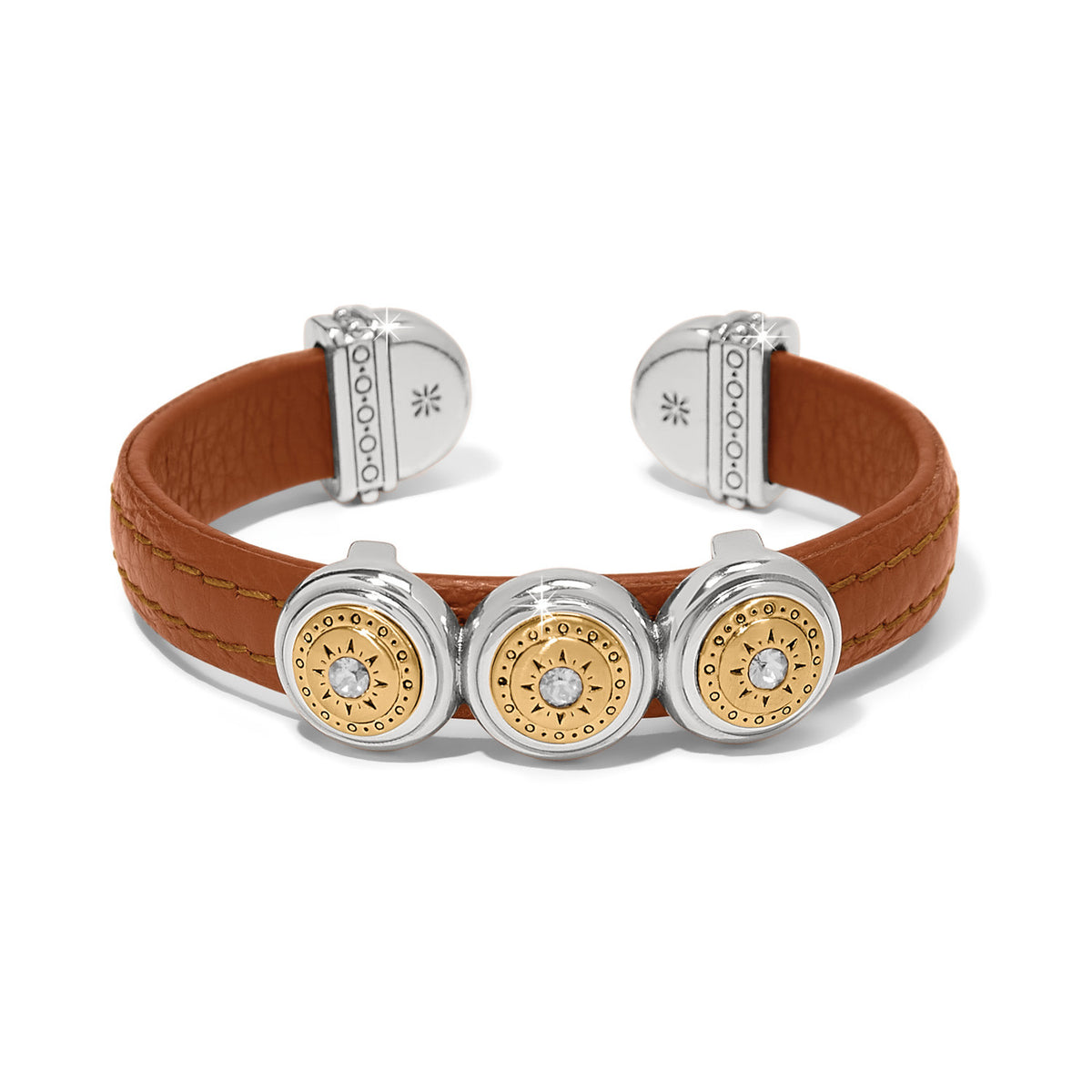 Two-tone leather cuff bracelet with a mosaic bar design