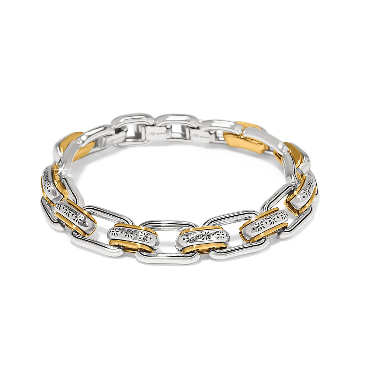 Silver and gold two-tone link bracelet with lobster claw clasp