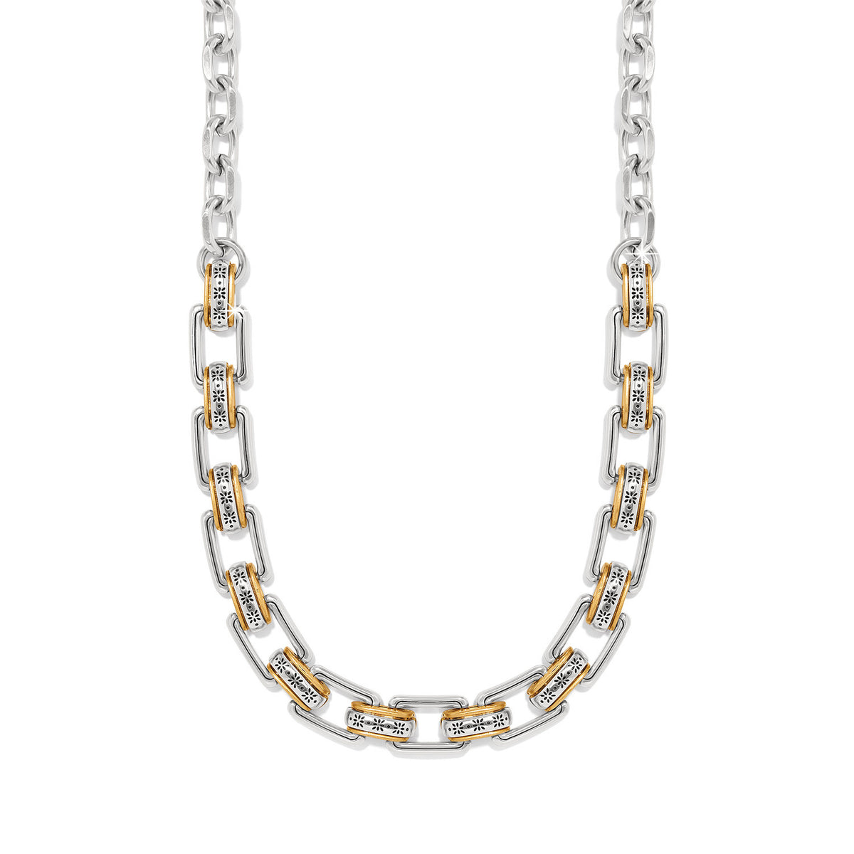 Two-tone silver and gold link necklace with lobster claw clasp