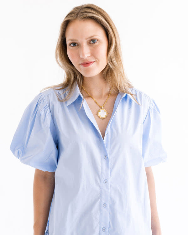 Mother of Pearl cross necklace with hand-cut Susan Shaw shape on a chain