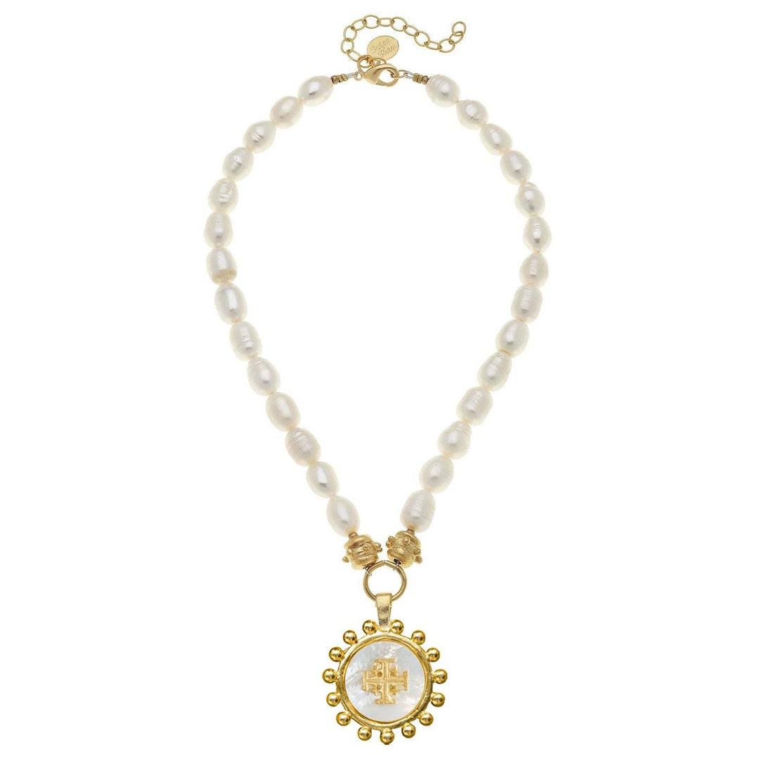 Mother of Pearl Jerusalem Cross Pearl Necklace