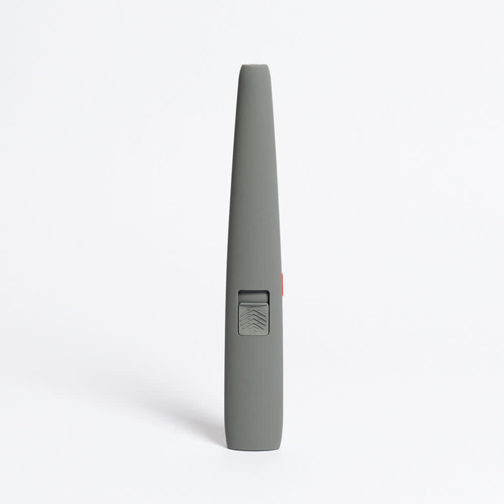 Concrete-colored Motli lighter with ABS body, multi-light battery indicator, and safety on/off switch.