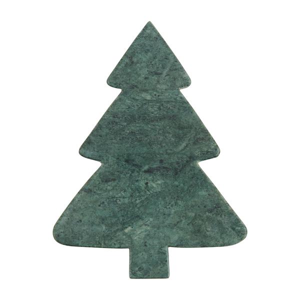 Mini marble board with an engraved Christmas tree design on a white stone surface.