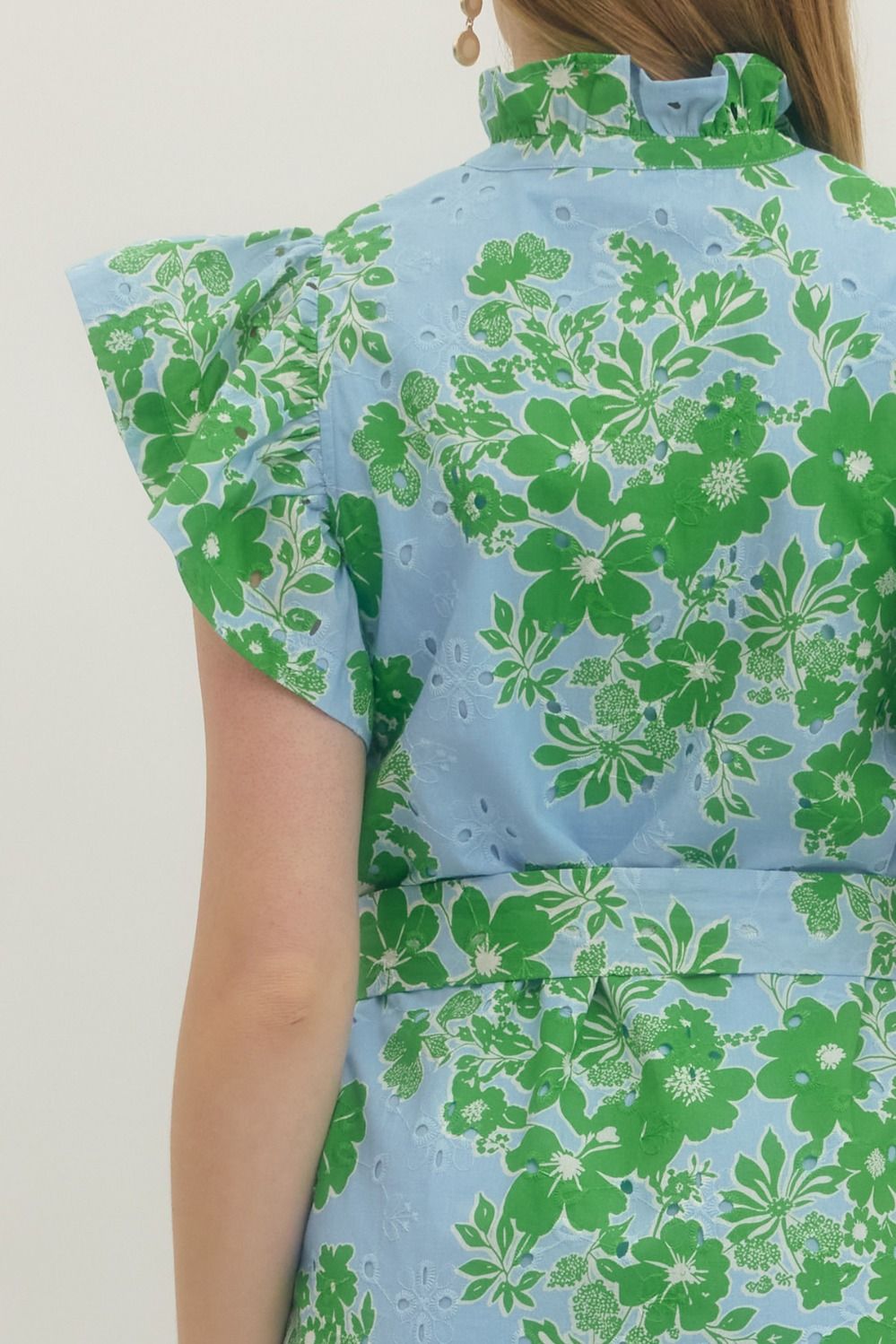 Lilian Floral Print Flutter Sleeve Midi Dress