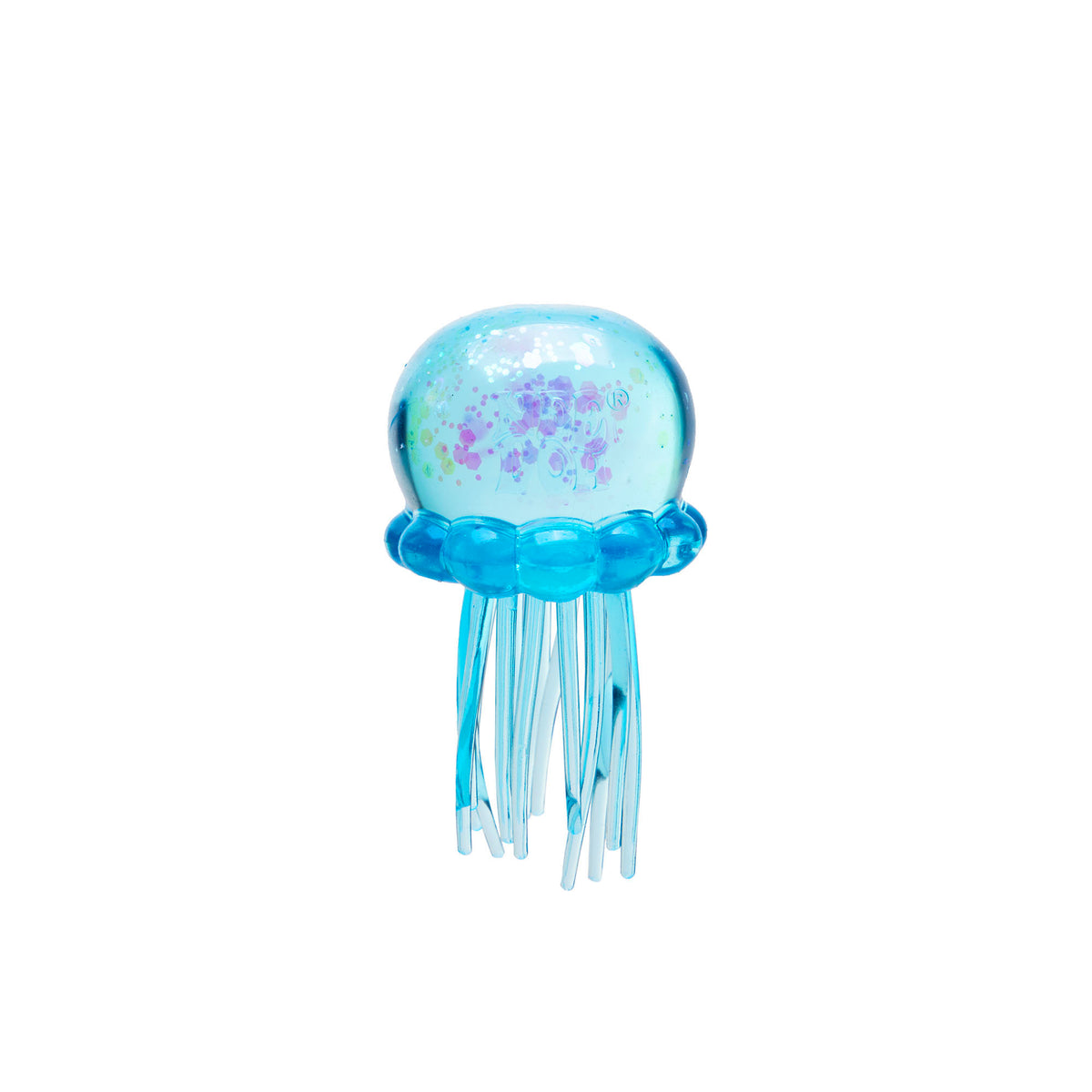Blue Jellysquish NeeDoh jellyfish fidget toy with iridescent sparkles and stretchy tentacles.