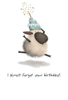 BD Belated Forgetful Sheep greeting card with glitter foil accents.