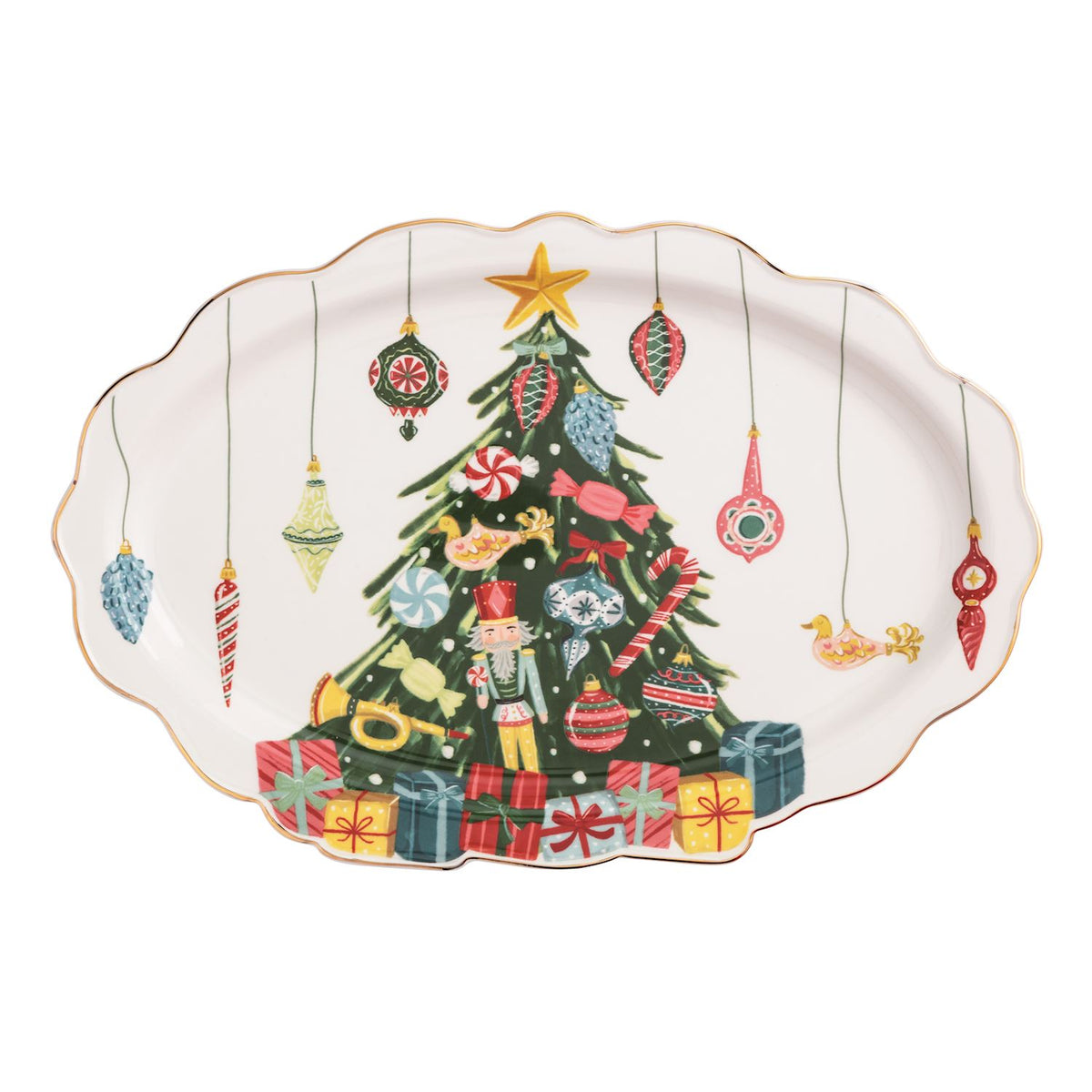 Dolomite platter featuring Christmas tree ornaments with a natural stone texture.