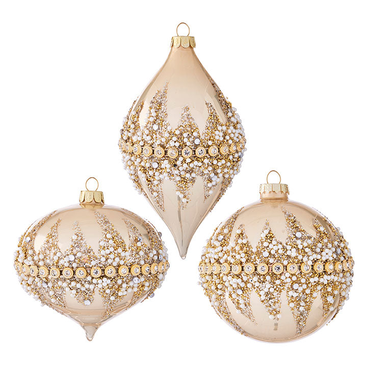 Four-inch onion-shaped beaded ornament with wrapped bead center
