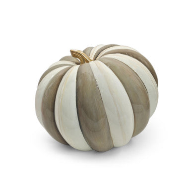 Extra large mocha pumpkin with a striped fabric pattern.