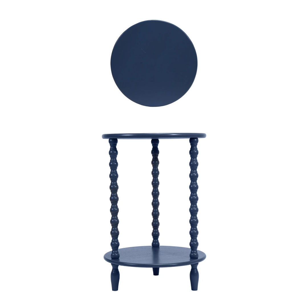 Wood Table With Shelf & Turned Legs - Blue