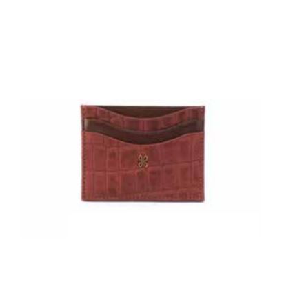 Brass HOBO monogrammed Max card case with exterior slip pockets and interior front key clip.