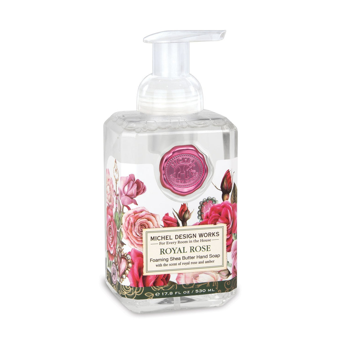 Spring Foaming Soap in a clear bottle with white liquid.