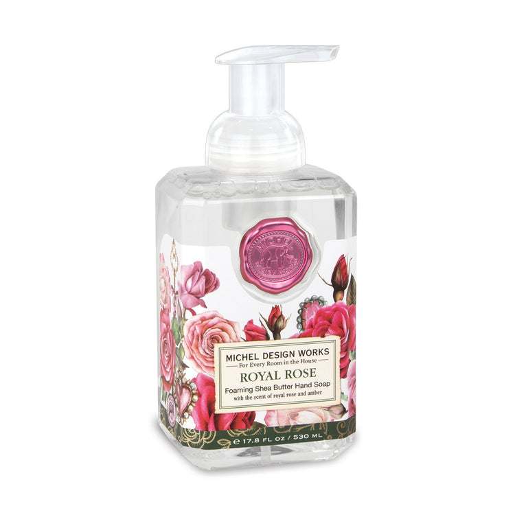 Spring Foaming Soap in a clear bottle with white liquid.
