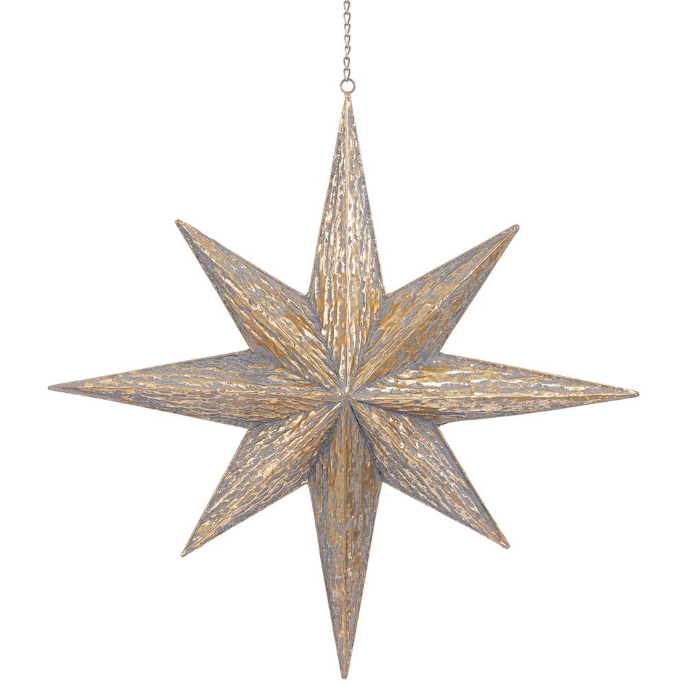 Gold metal Star of Bethlehem ornament with a six-pointed star silhouette.