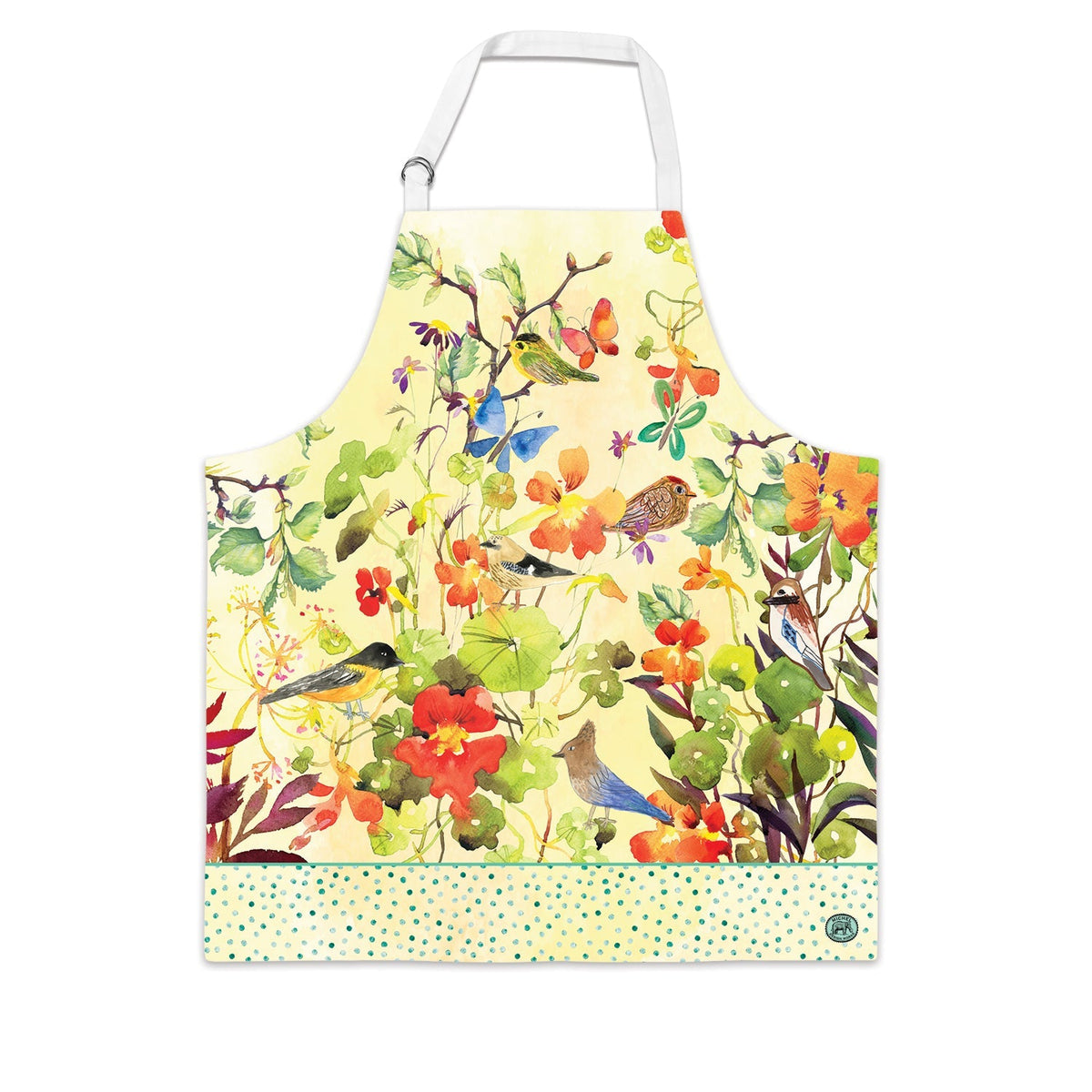 Black cotton chef apron with adjustable neck strap featuring metal double D-rings.