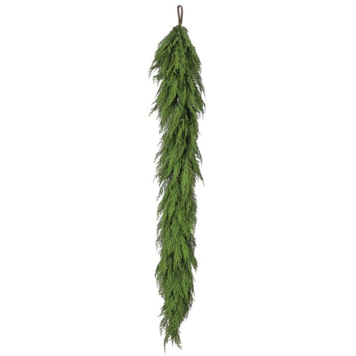 72-inch Real Touch Premium Cedar Garland with lush green faux cedar branches and a hanging loop.