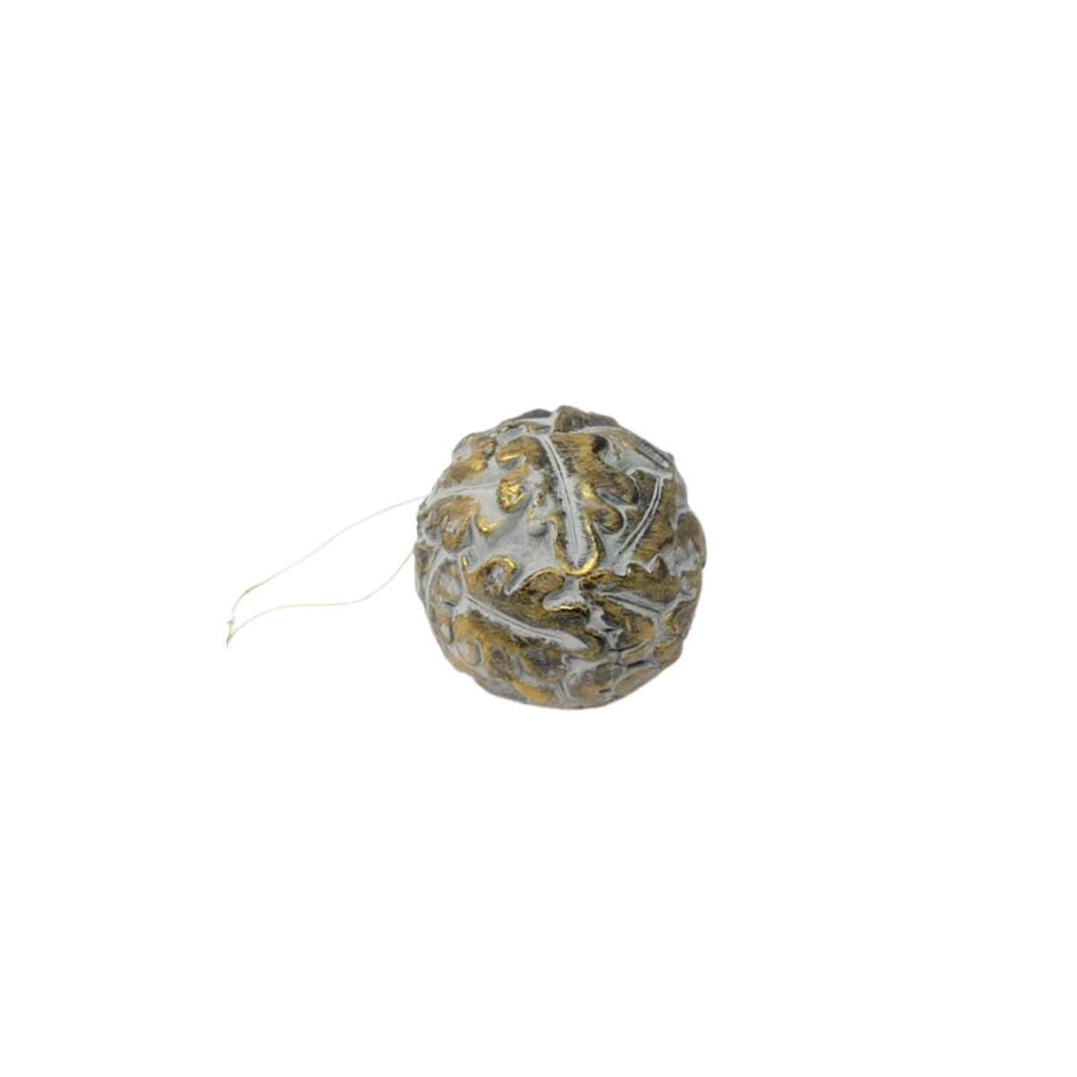 4.5-inch antique gold Christmas ornament with a textured leaf pattern and aged finish.