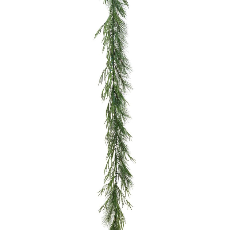 9-foot deluxe mountain pine garland with 63 green tips and 50 integrated LED lights.
